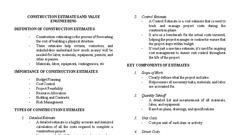 CMPM Report 3: Construction Estimates & Value Engineering Insights ...