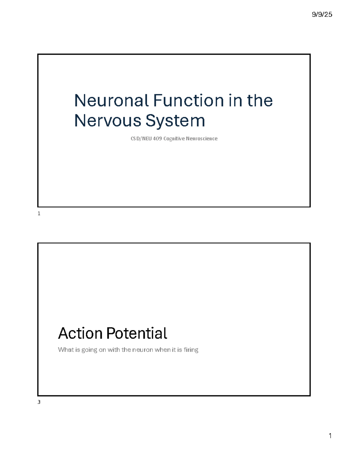 CSD/NEU 409 Final Exam Study Guide: Action Potential & Neuronal ...