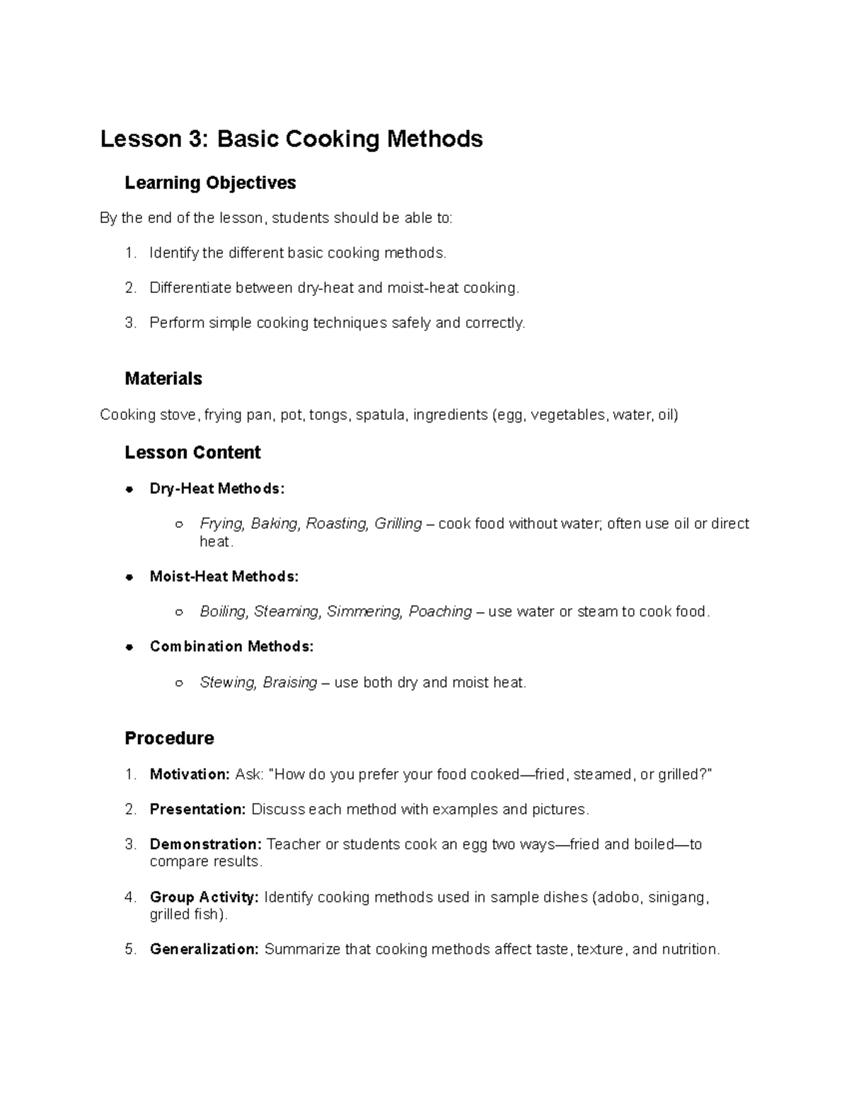 Lesson 3: Basic Cooking Methods (Culinary 101) - Studocu