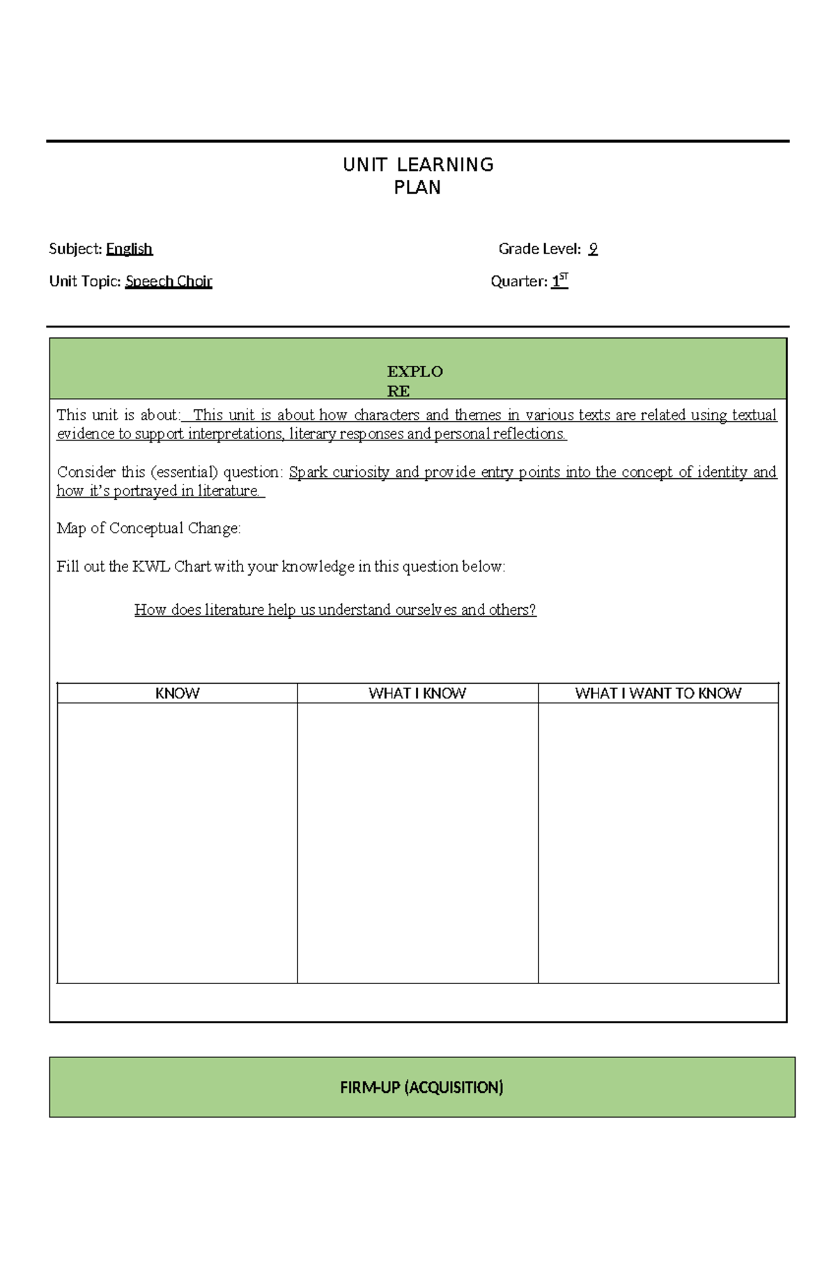 Learning Plan: Understanding Identity through Literature - English 9 ...