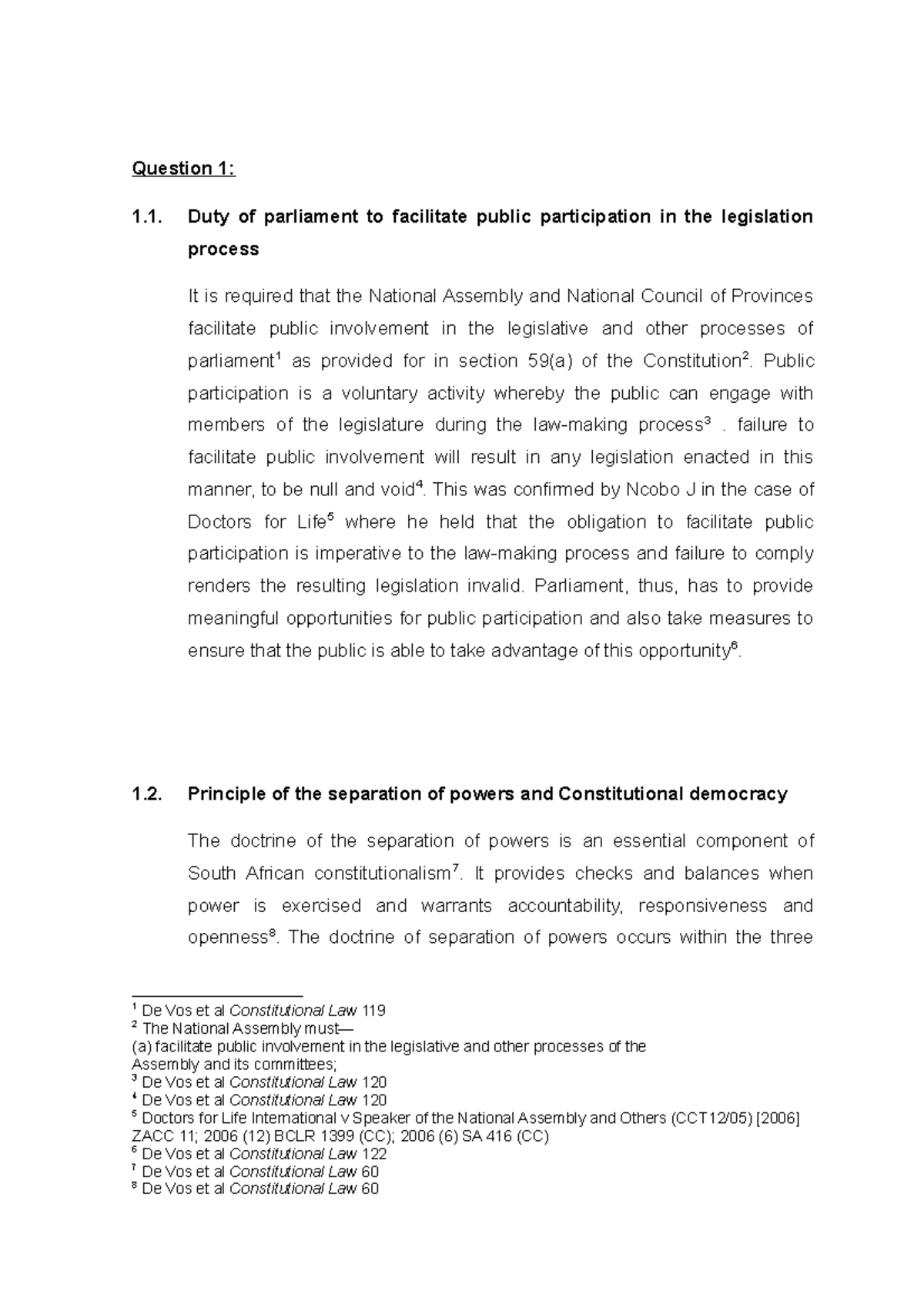 CSL2601 - assignment 2 - Question 1: Duty of parliament to facilitate ...