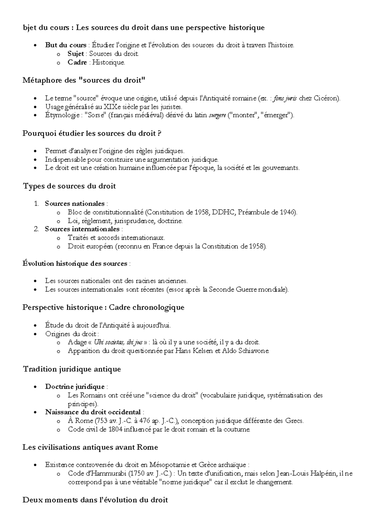 Fiche HDD - bjet du cours : Les sources du droit dans une perspective ...