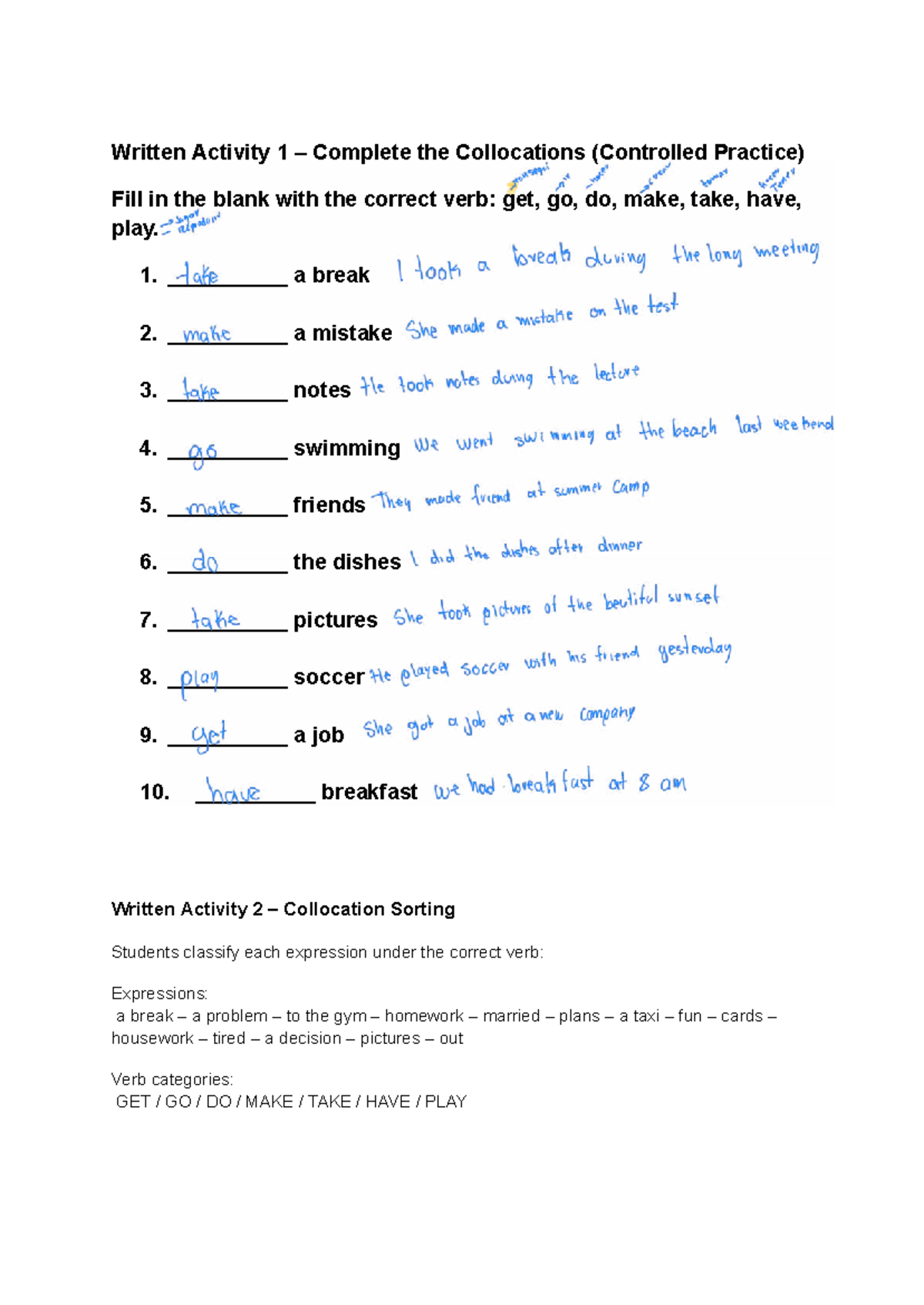 Written Activity 1 & 2: Collocations & Relative Clauses Notes - Studocu