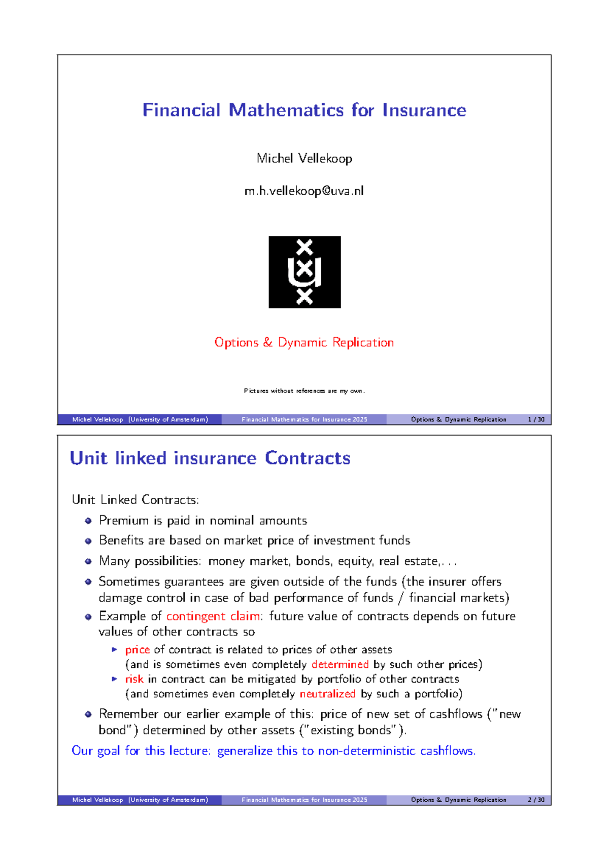 Financial Mathematics for Insurance (FMI 2025) - Options & Dynamic ...