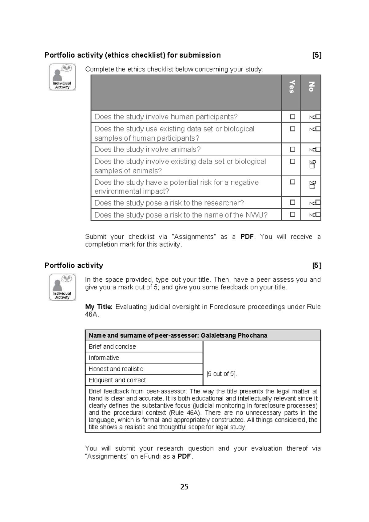 Portfolio Activity: Ethics Checklist Submission for Research (25) - Studocu