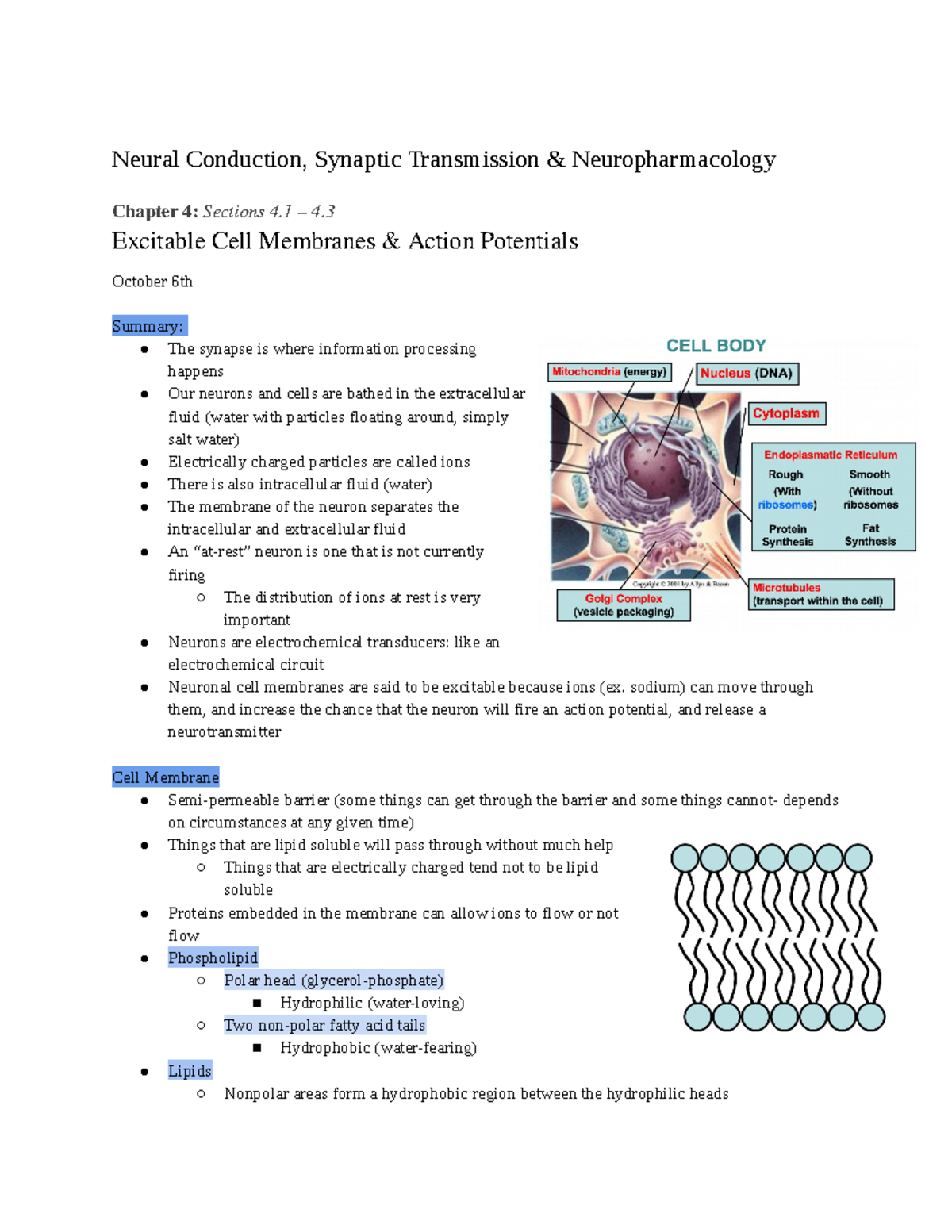 Chapter 4: Neural Conduction, Synaptic Transmission & Neuropharmacology ...