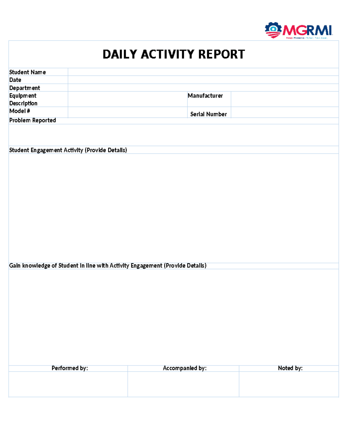 Daily Activity Report Template for Student Engagement Tracking - Studocu