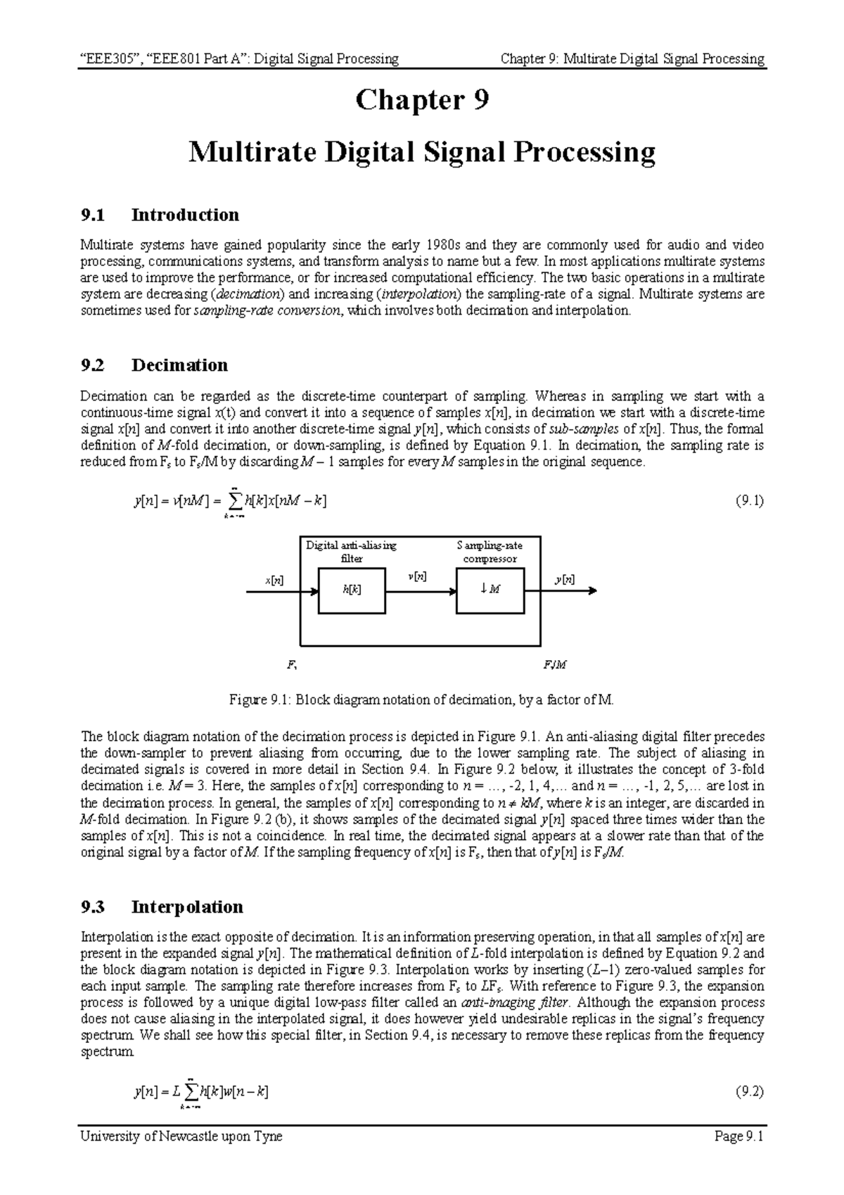 Chapter 9 - Multirate DSP Overview and Key Concepts Notes - Studocu