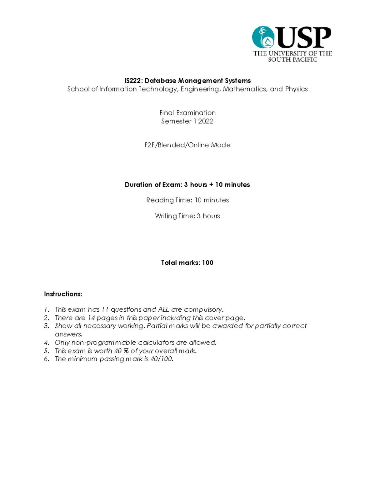 IS222 Database Management Systems Final Exam Solutions S1 2023 - Studocu