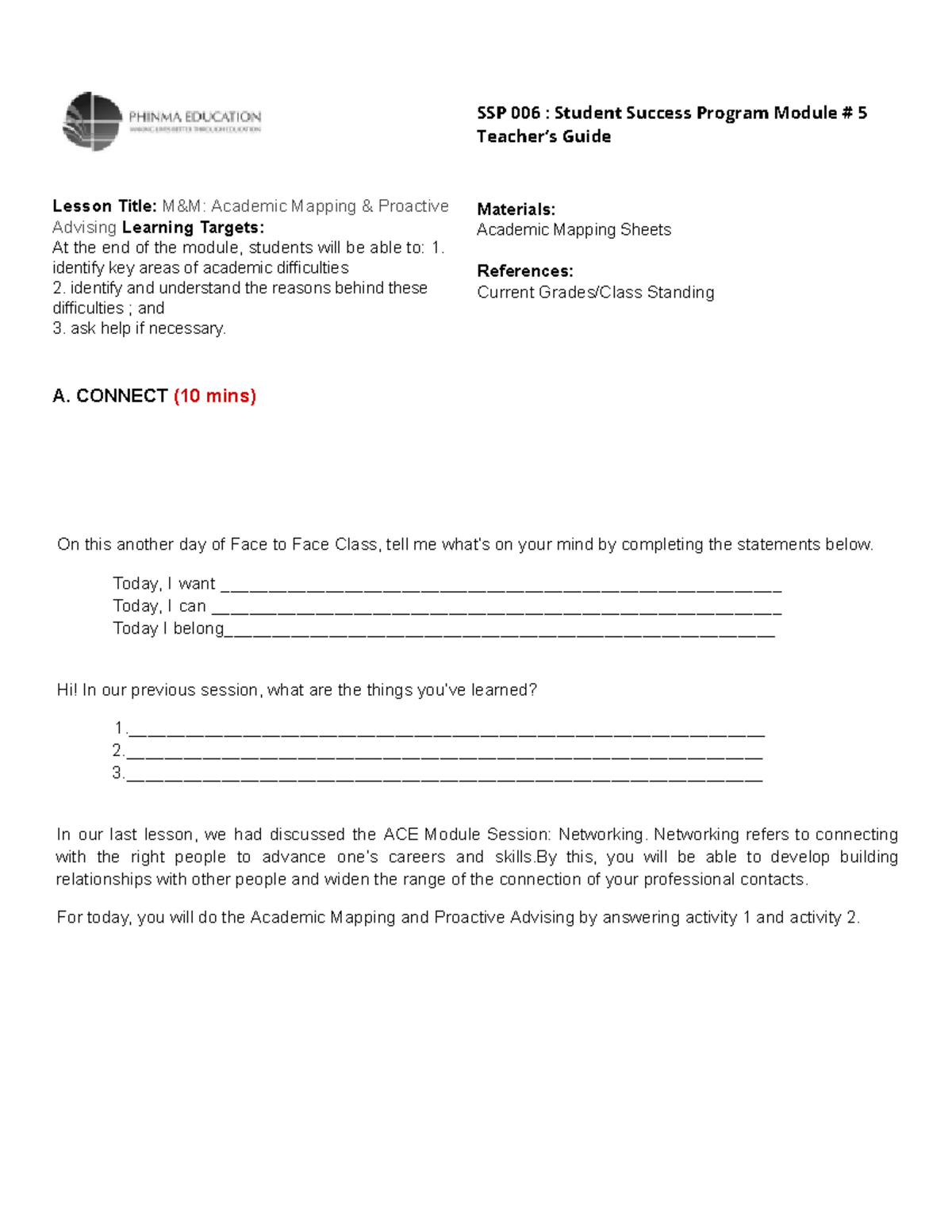 SSP 006: Lesson on M&M Academic Mapping & Proactive Advising Guide ...