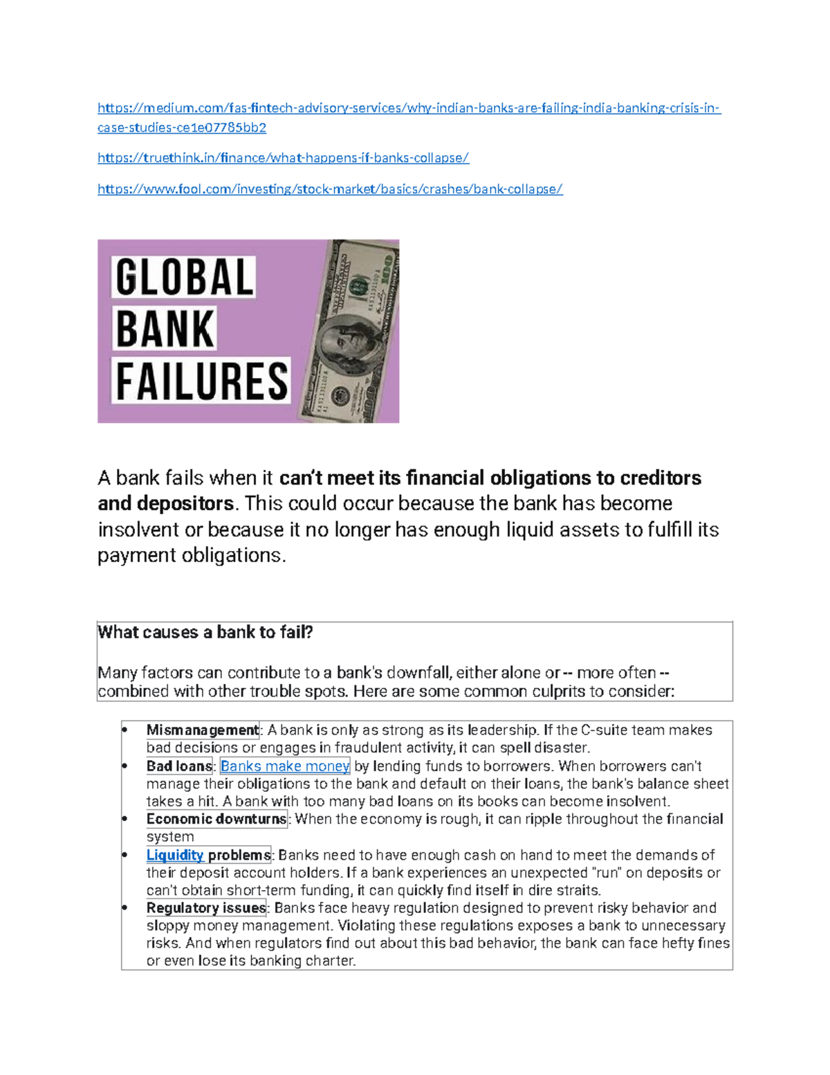Banking Failures: Causes, Consequences, and Crossed Cheques - Project 3 ...