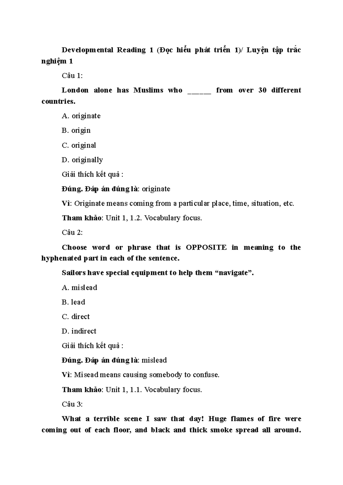 LTTN1 Developmental Reading 1: Vocabulary and Comprehension Exercises ...