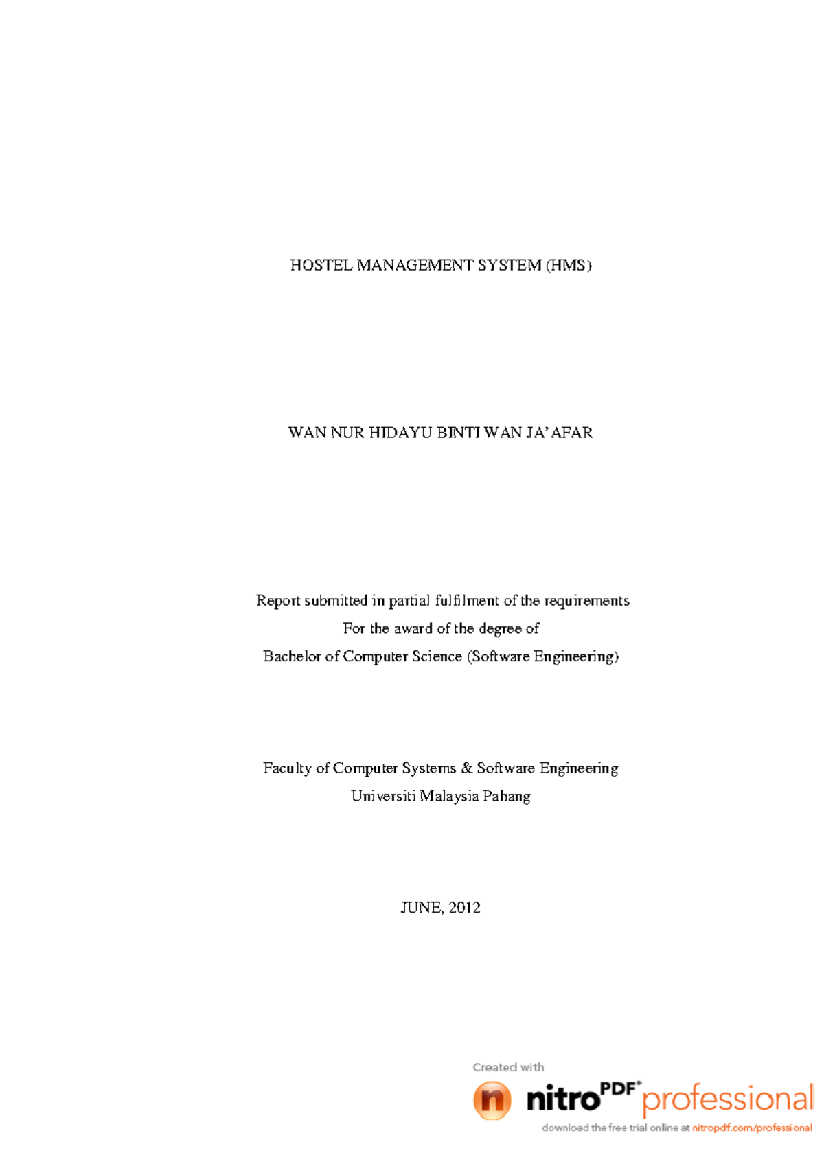 Hostel Management System (HMS): Design and Implementation Report - Studocu