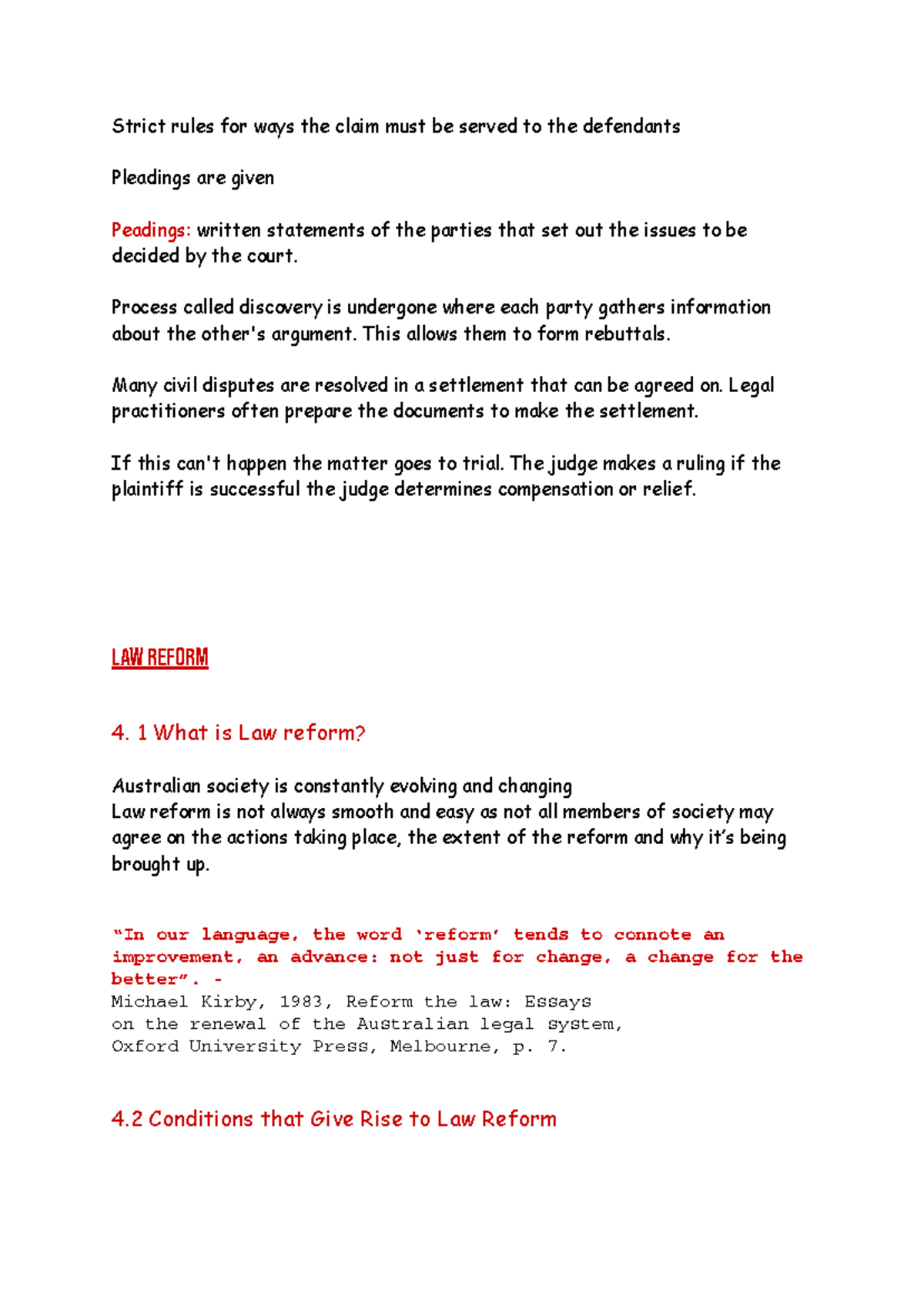 Legal Studies Notes: Law Reform and Social Change in Australia - Studocu