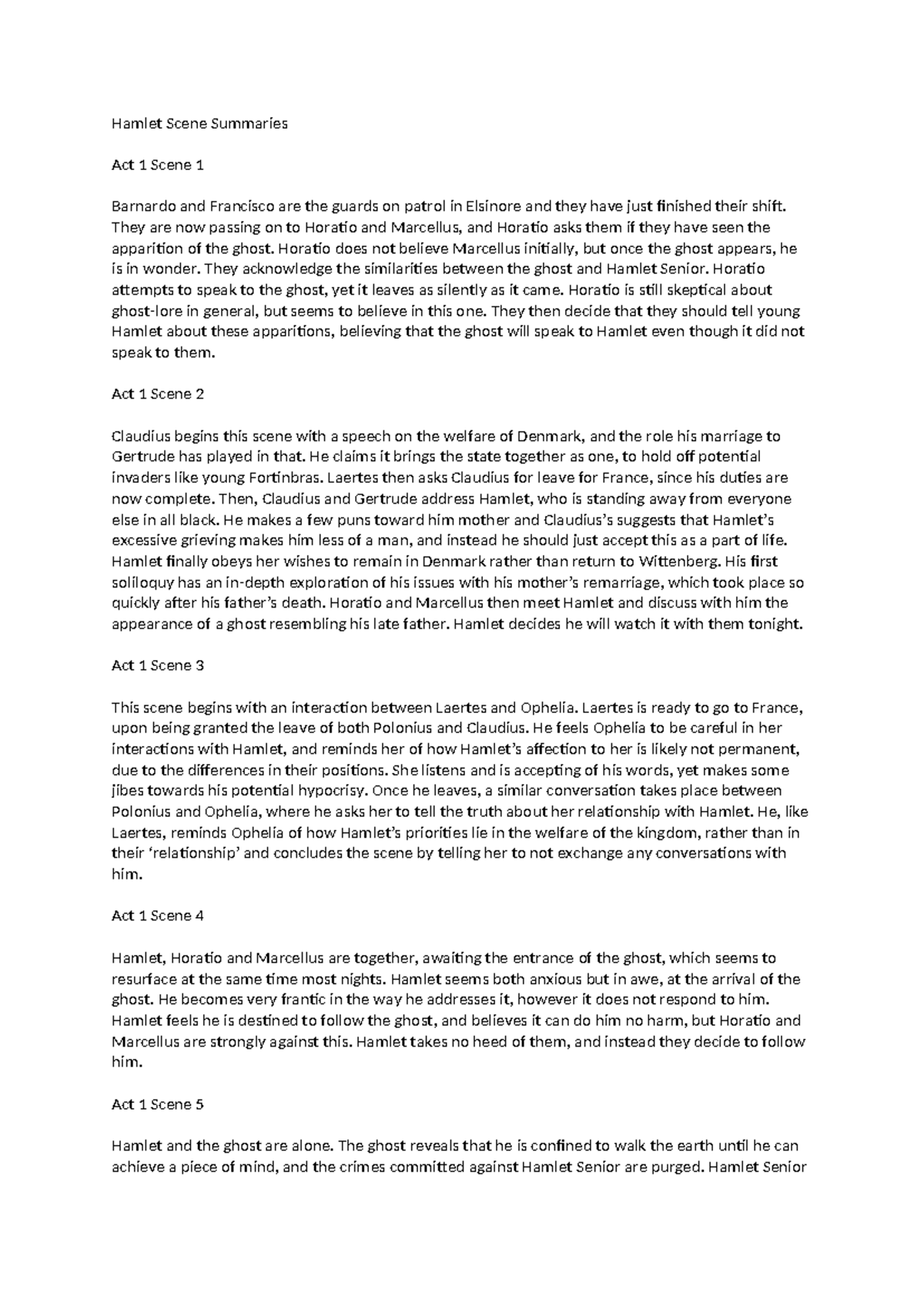 Hamlet (ENG 101) Act 1 Scene Summaries: Key Events and Analysis - Studocu
