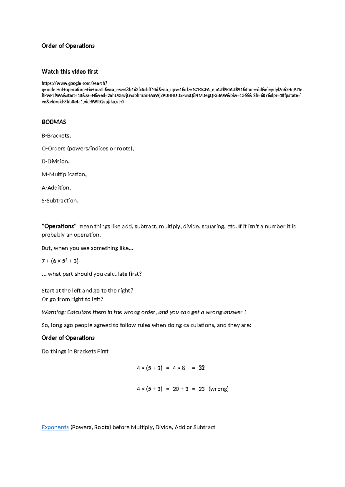 Order of Operations: Understanding BODMAS Rules for Calculations - Studocu