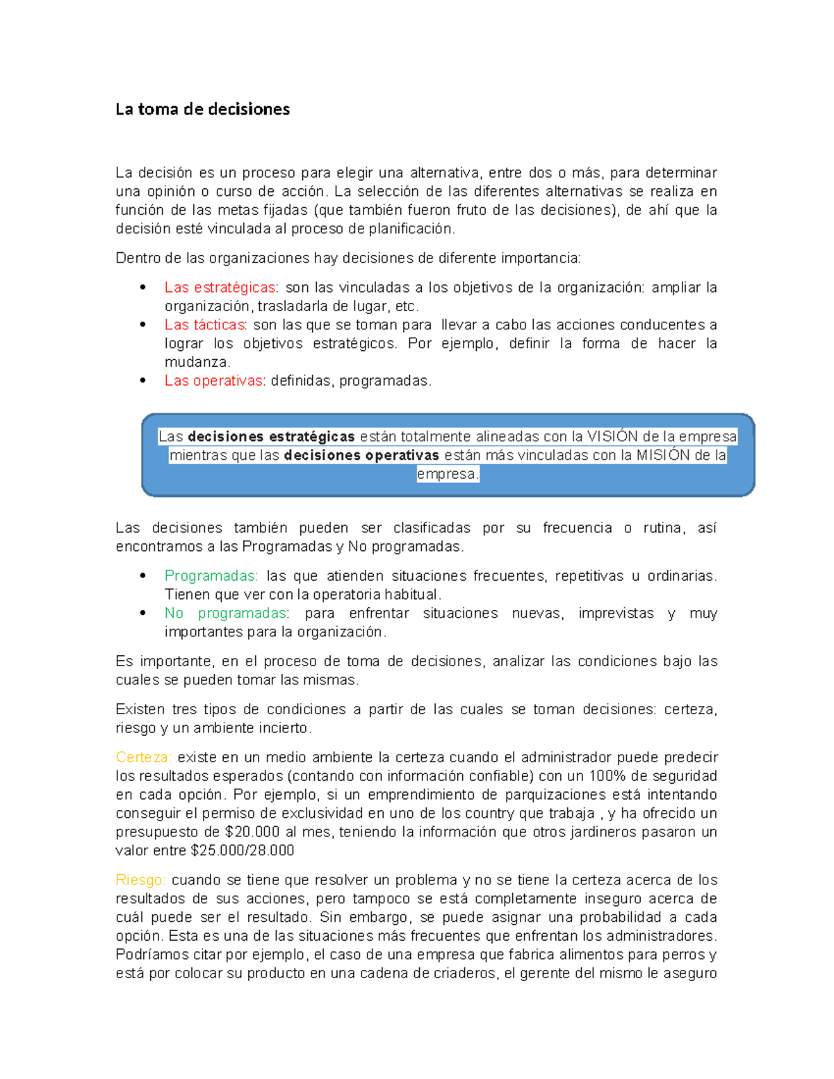 La Toma de Decisiones: Estrategias y Tipos en Organizaciones - Studocu