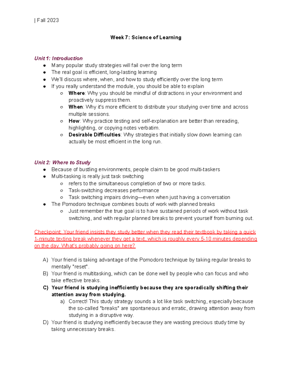 Week 7 Science of Learning - Week 7: Science of Learning Unit 1 ...