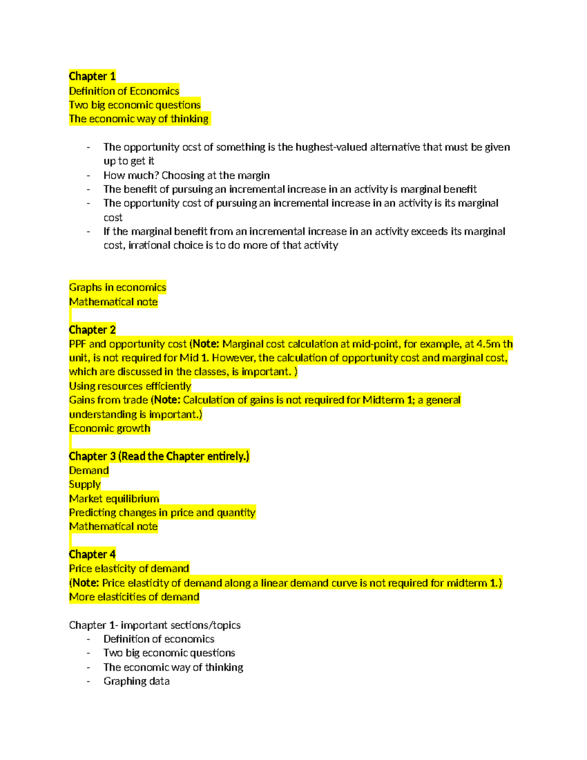 Economics 101: Chapter 1 Notes on Key Concepts and Definitions - Studocu