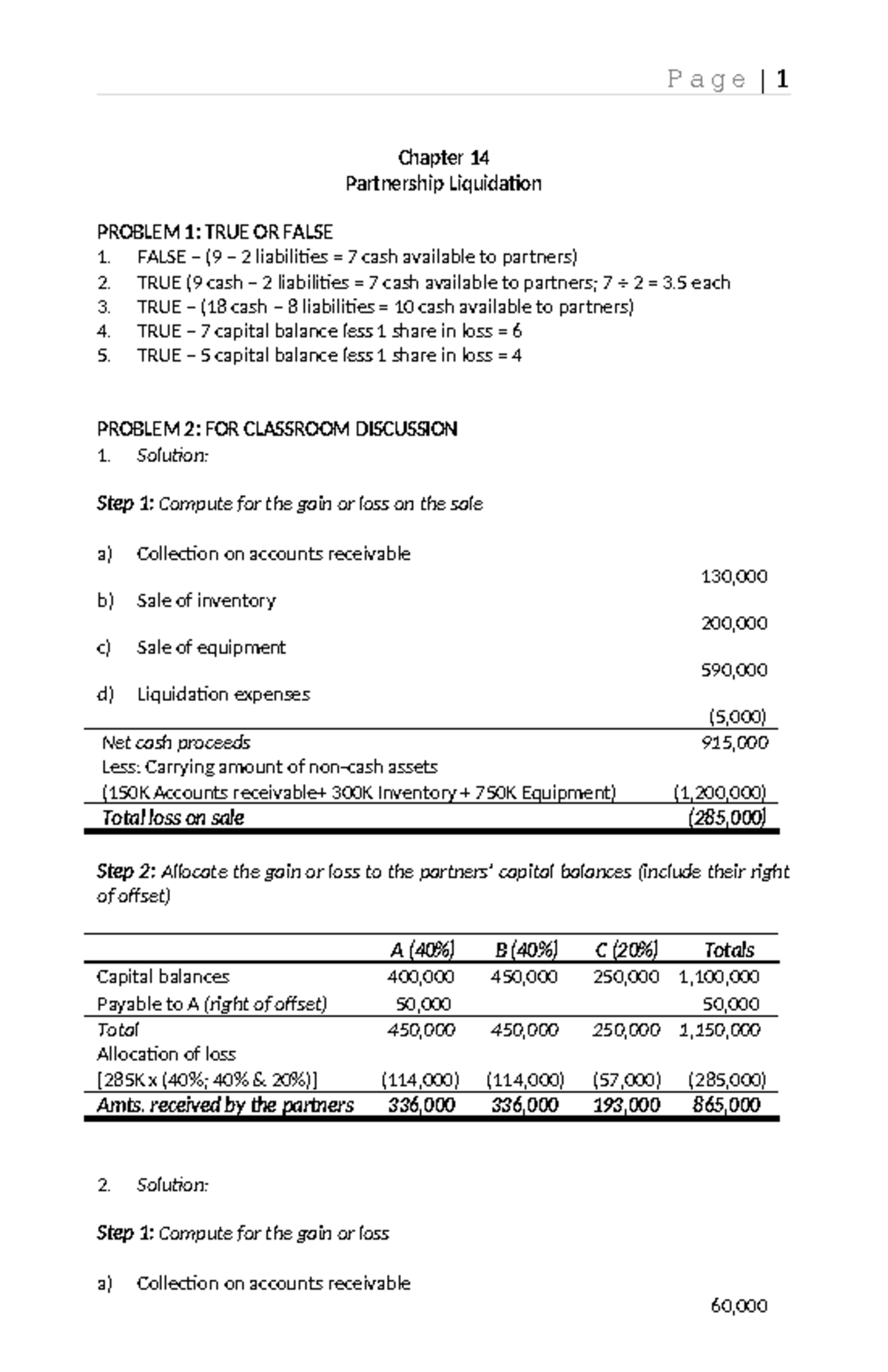 SOL. MAN. CH 14: Partnership Liquidation Problems & Solutions - Studocu