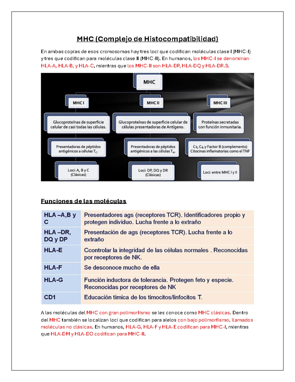 MHC - Apunte - MHC (Complejo de Histocompatibilidad) En ambas copias de ...