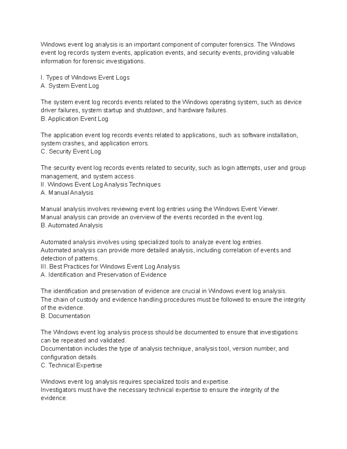 Windows Event Log Analysis Notes - Windows event log analysis is an ...