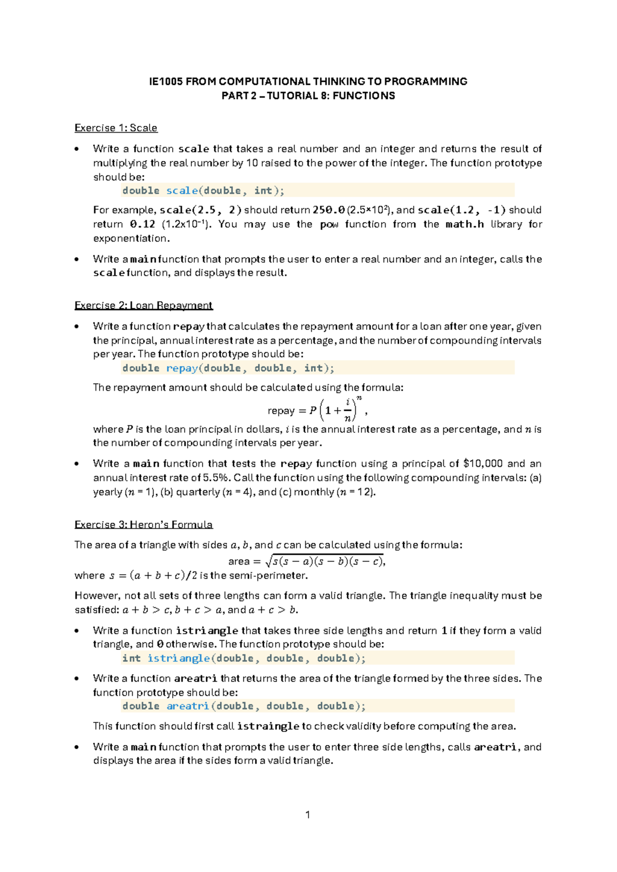 IE1005 COMPUTATIONAL THINKING TO PROGRAMMING PART 2 TUTORIAL QUESTIONS ...