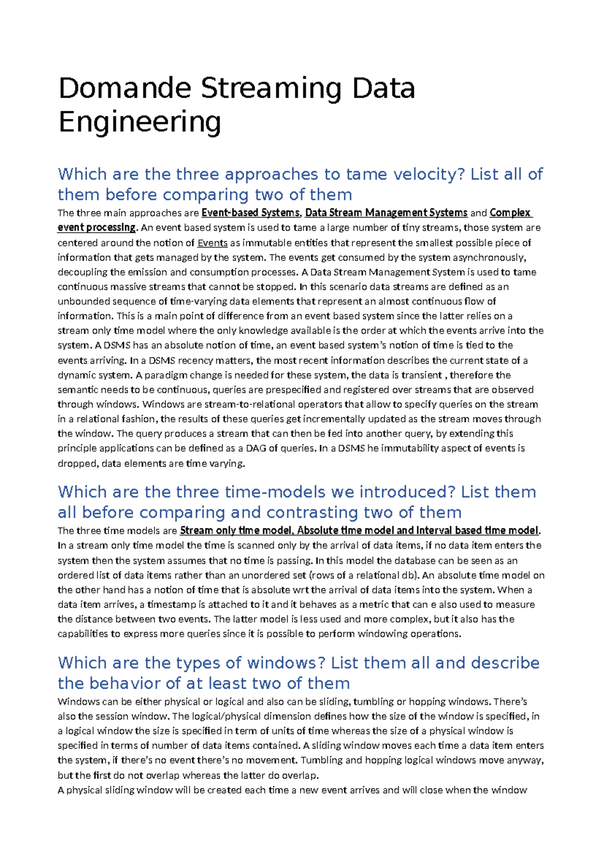Domande Streaming Data Engineering - Domande Streaming Data Engineering ...