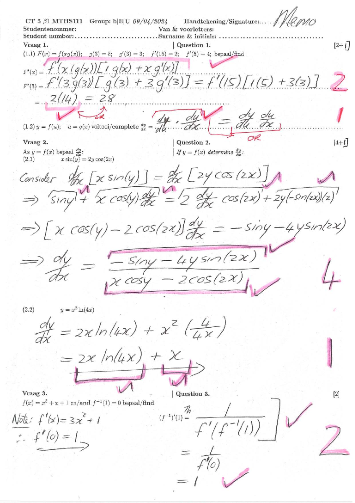 MTHS111 CT5 Memo - Detailed Solutions for MTHS 111 Exam Questions - Studocu