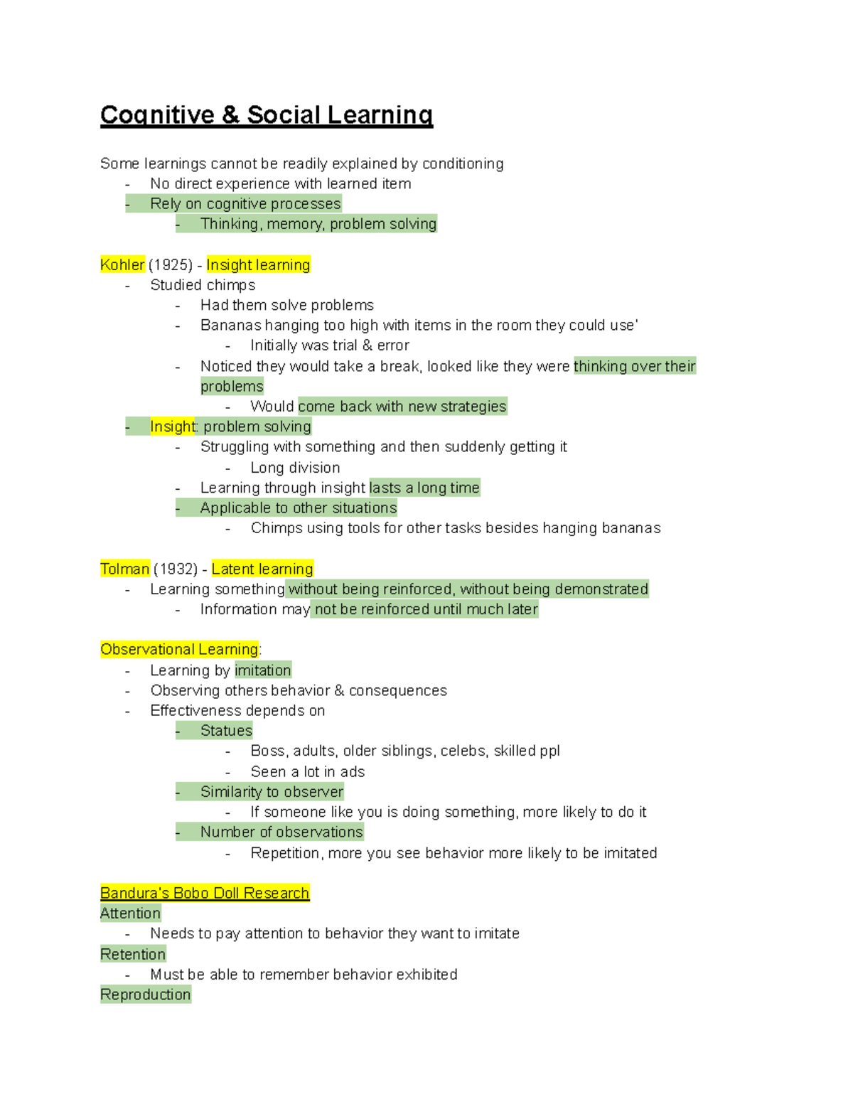 Psychology Notes-1: Cognitive Social Learning Insights and Theories ...