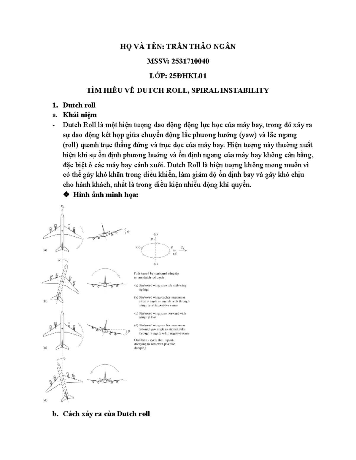 TÌM HIỂU VỀ DUTCH ROLL VÀ SPIRAL INSTABILITY (MSSV: 2531710040) - Studocu