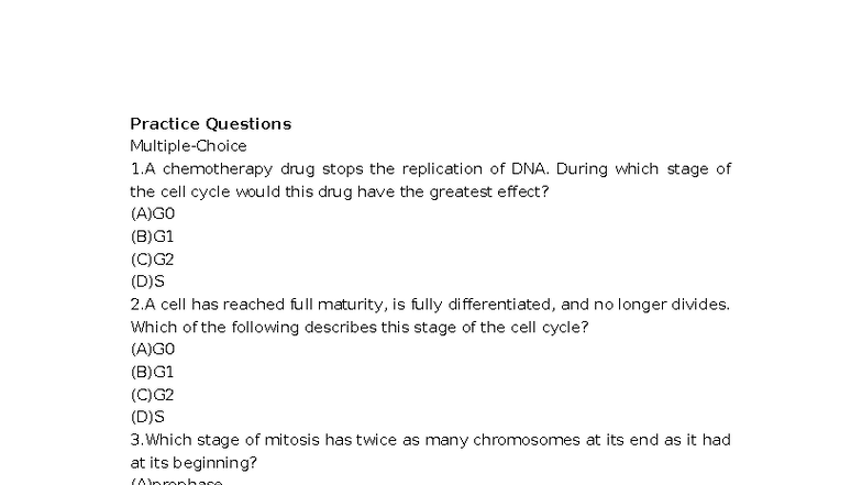 AP-11 Cell Cycle Practice Questions and Analysis - Studocu