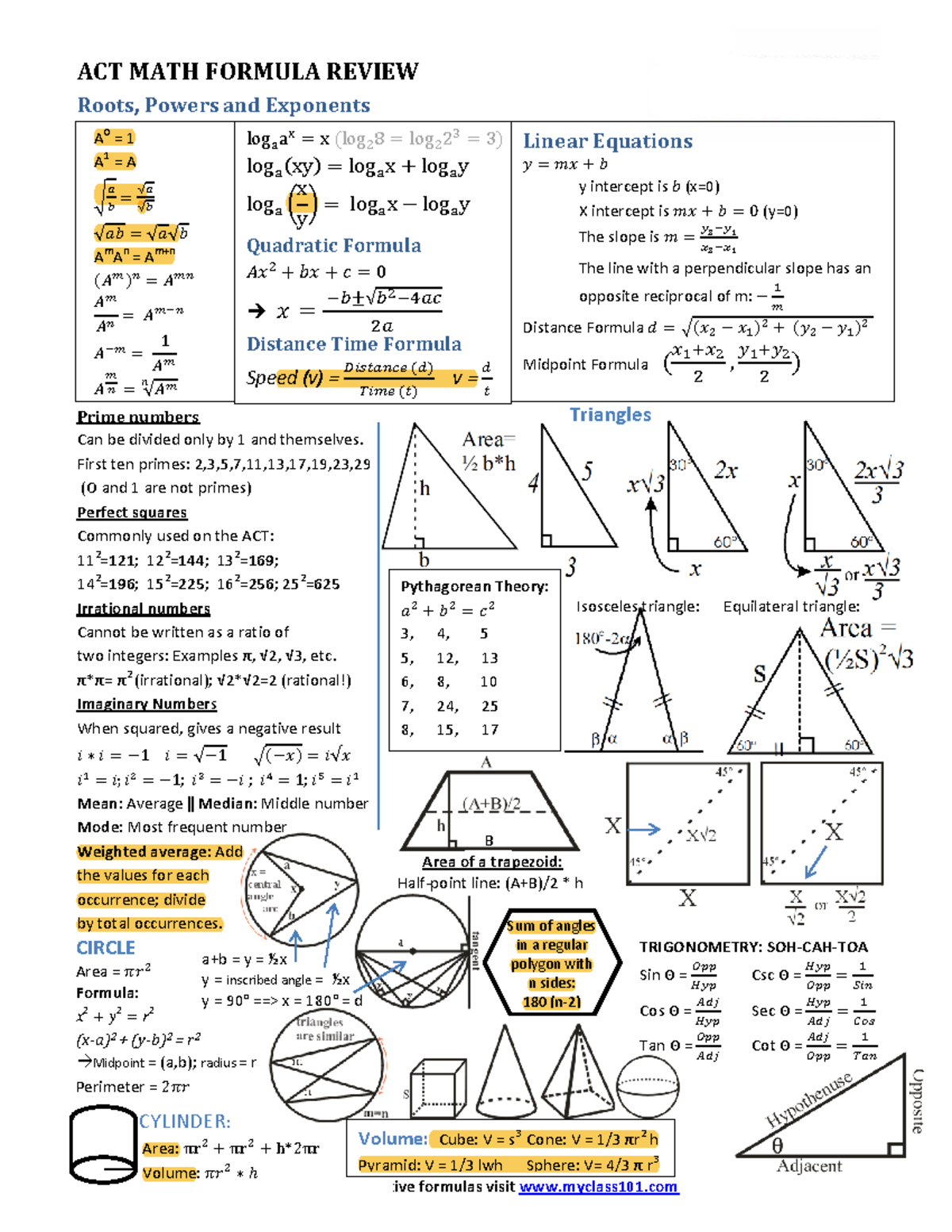 ACT MATH FORMULA REVIEW: Roots, Powers, Exponents & More - Studocu