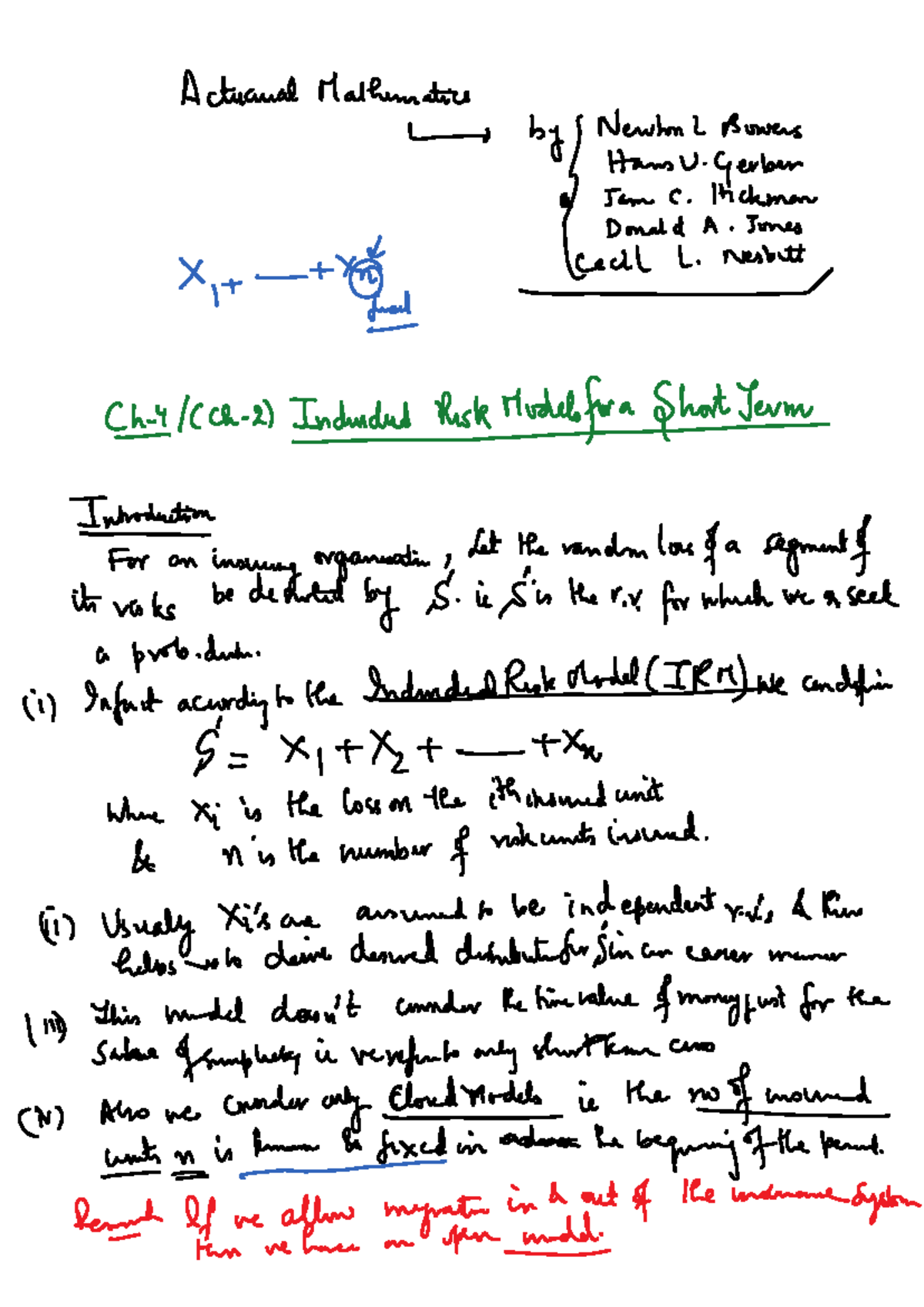 Actuarial Mathematics: Induced Risk Models Overview (Course Code: 22Mar ...