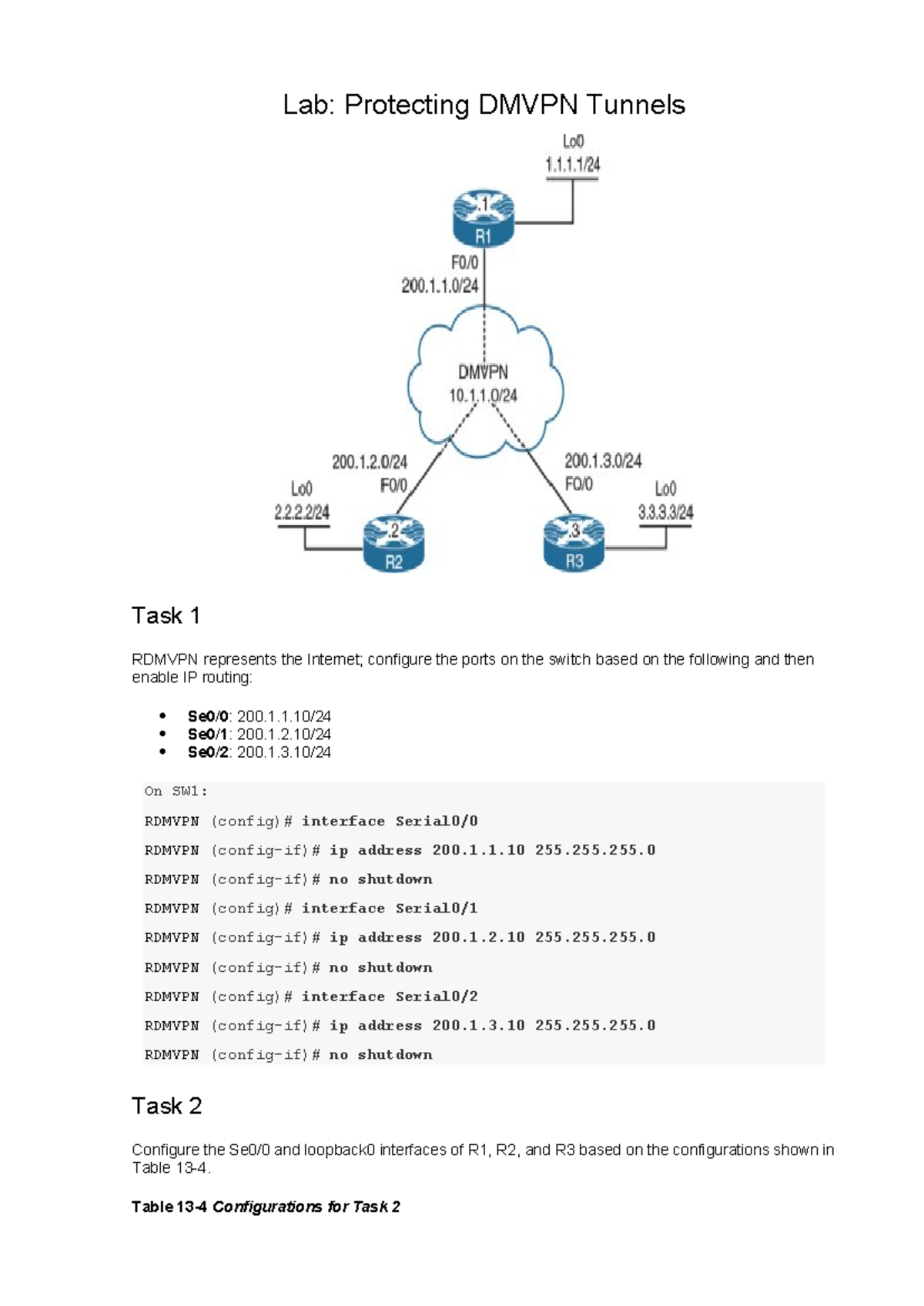 Lab: Configuring DMVPN Tunnels and IP Routing Tasks - Studocu