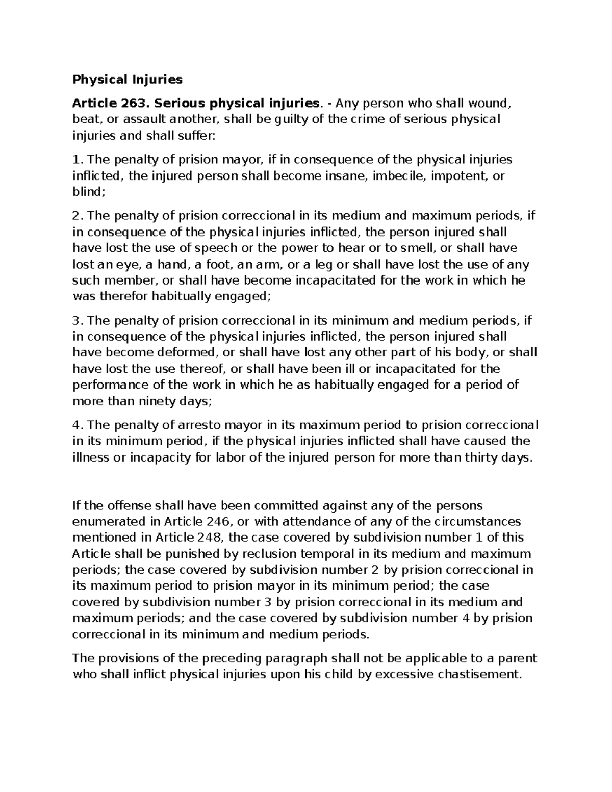 Legal Framework on Physical Injuries & Quasi-Delicts (PH 101) - Studocu