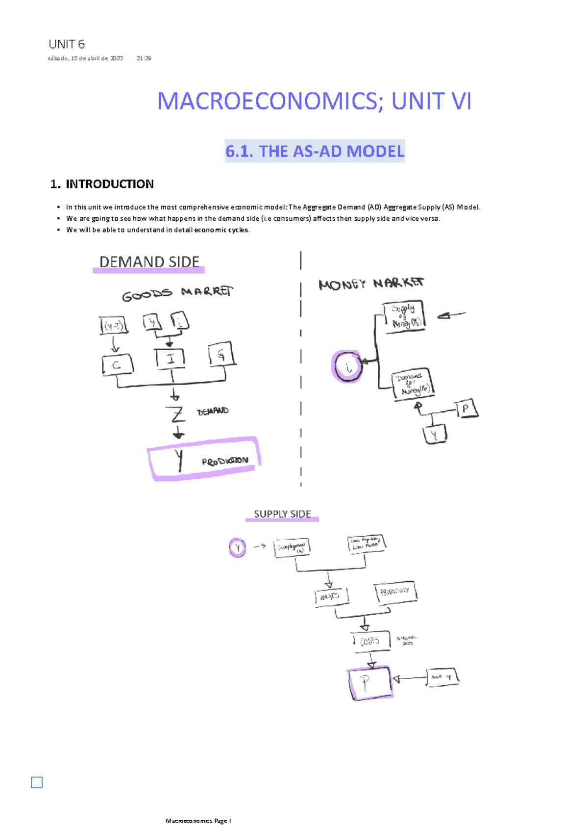 UNIT 6- Notes - MACROECONOMICS; UNIT VI 6. THE AS-AD MODEL 1 ...