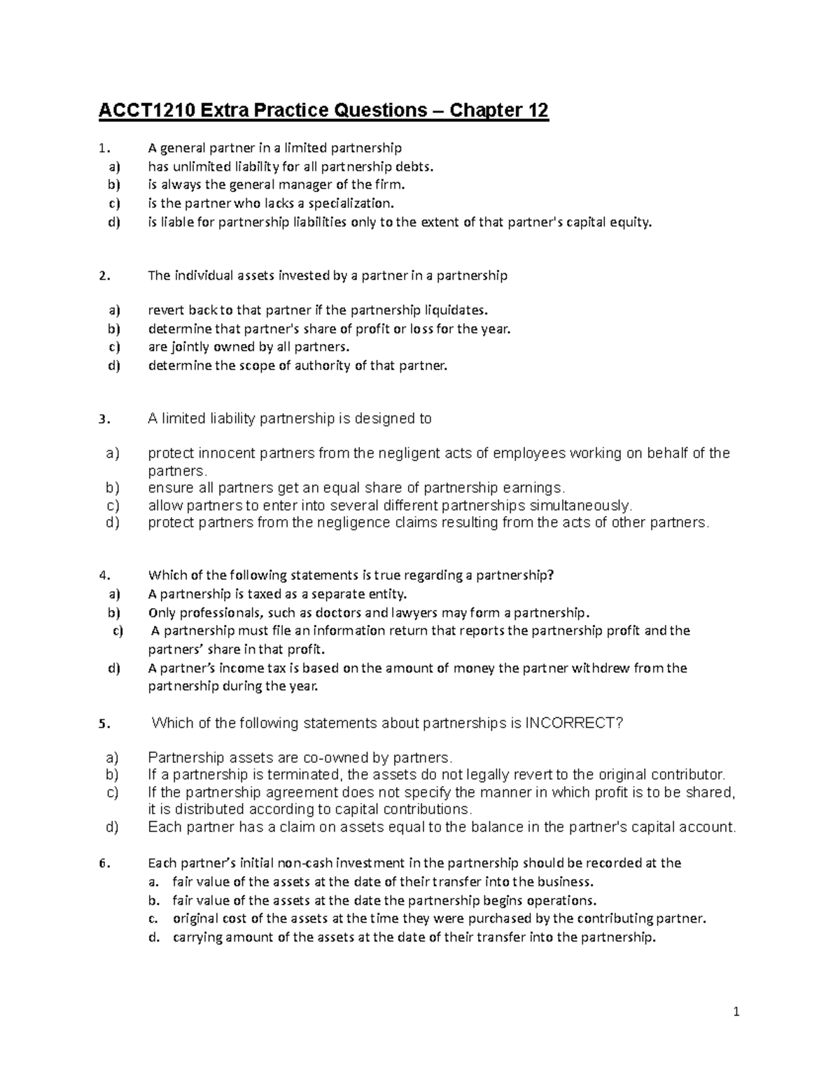 ACCT1210 Extra Practice Questions - Chapter 12 vf22docx - ACCT1210 ...