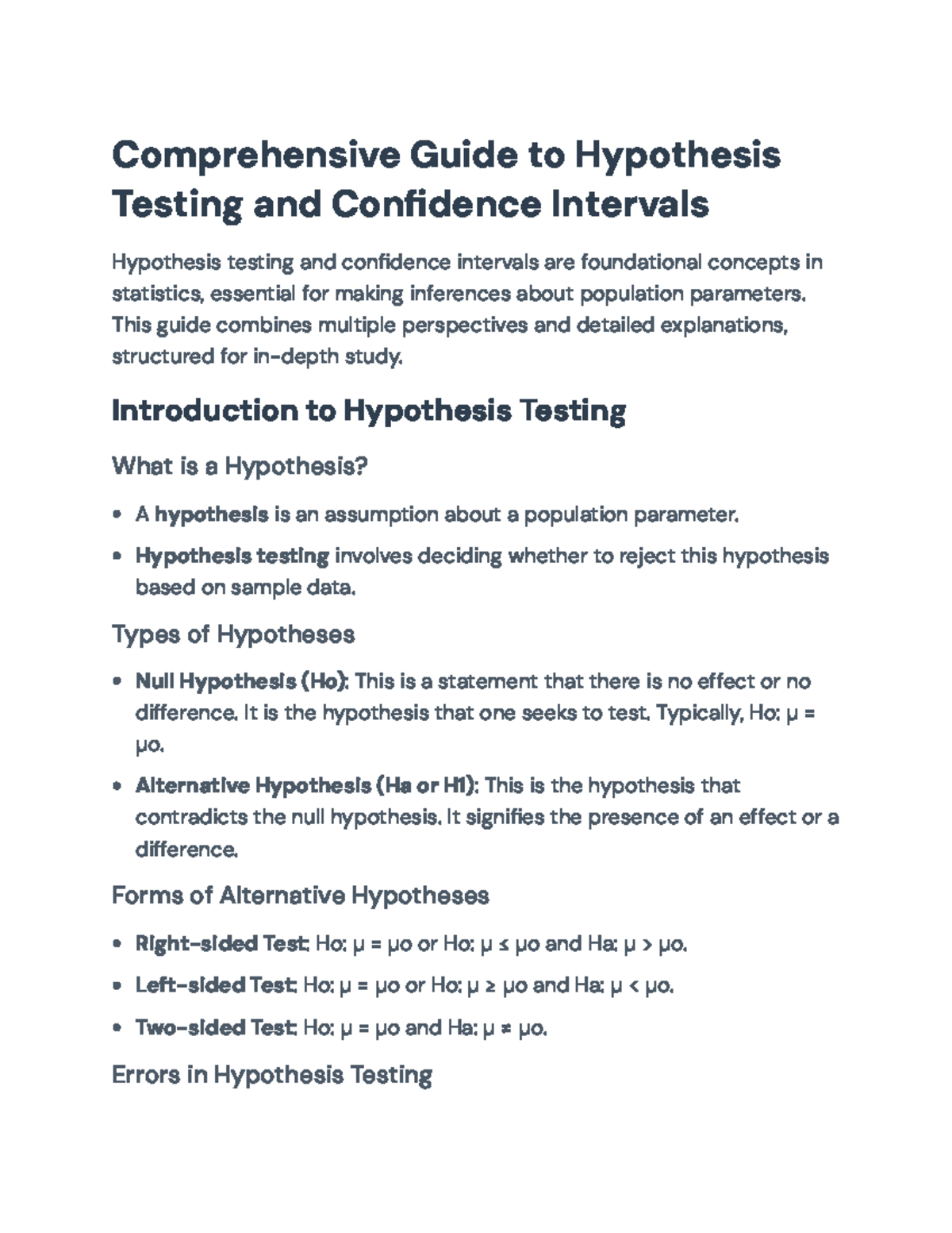 Comprehensive Guide to Hypothesis Testing and Confidence Intervals ...