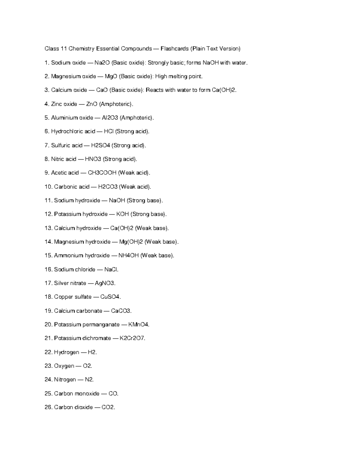 Class 11 Chemistry Essential Compounds Flashcards - Studocu - All For One