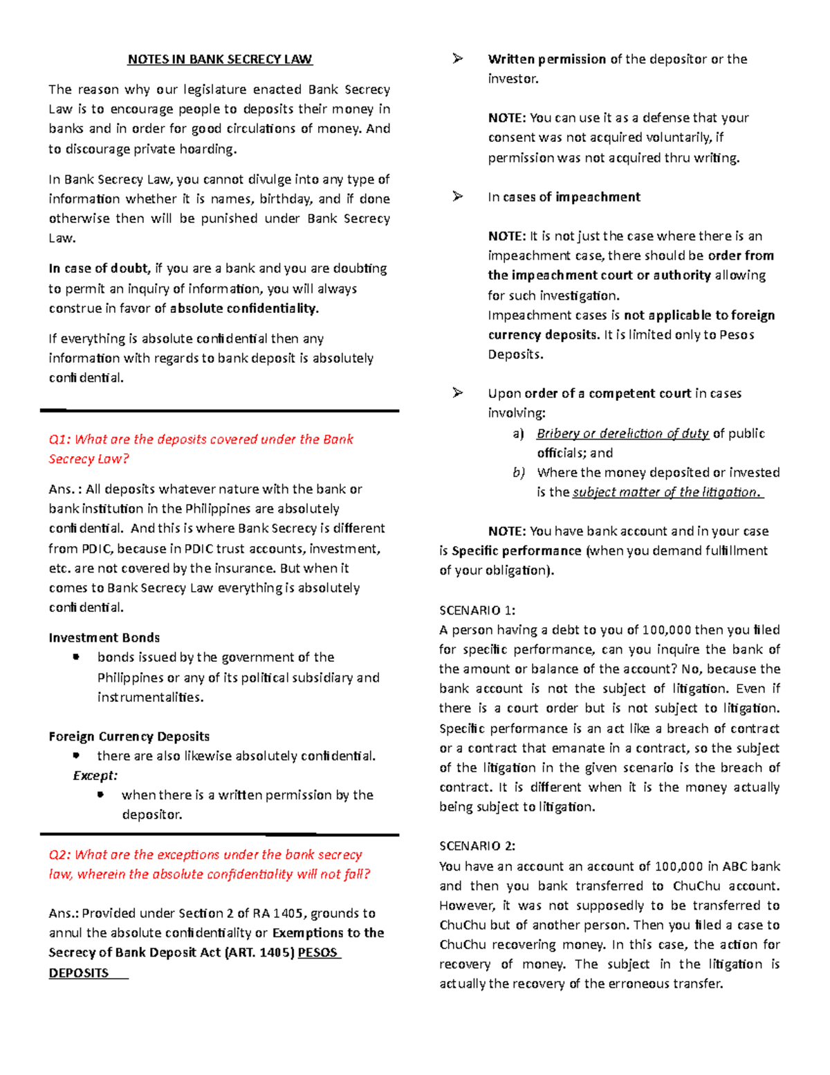 Comprehensive Notes on BANK Secrecy LAW for Legal Studies - Studocu