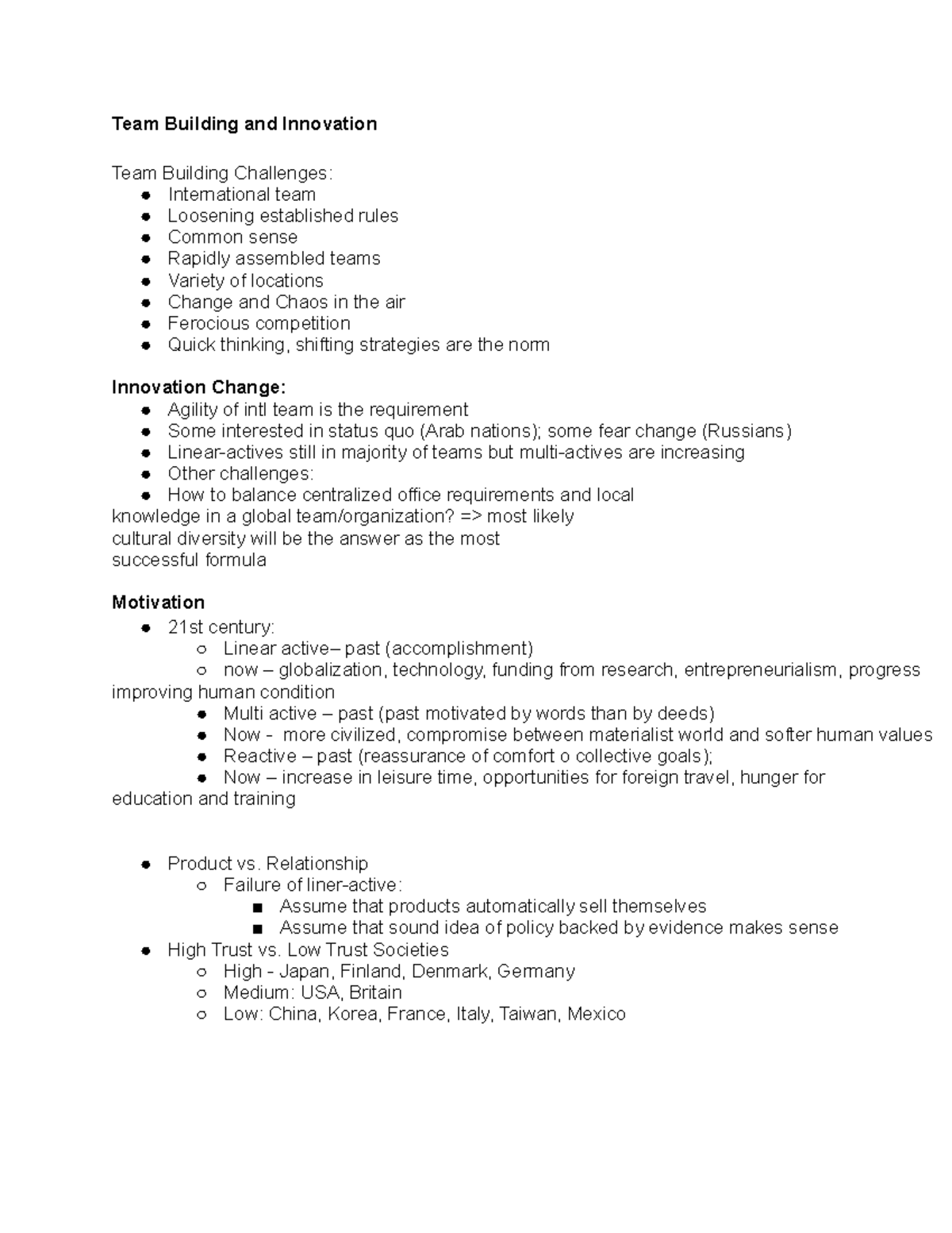 LEAD101 Final Notes on Team Building & Innovation Challenges - Studocu