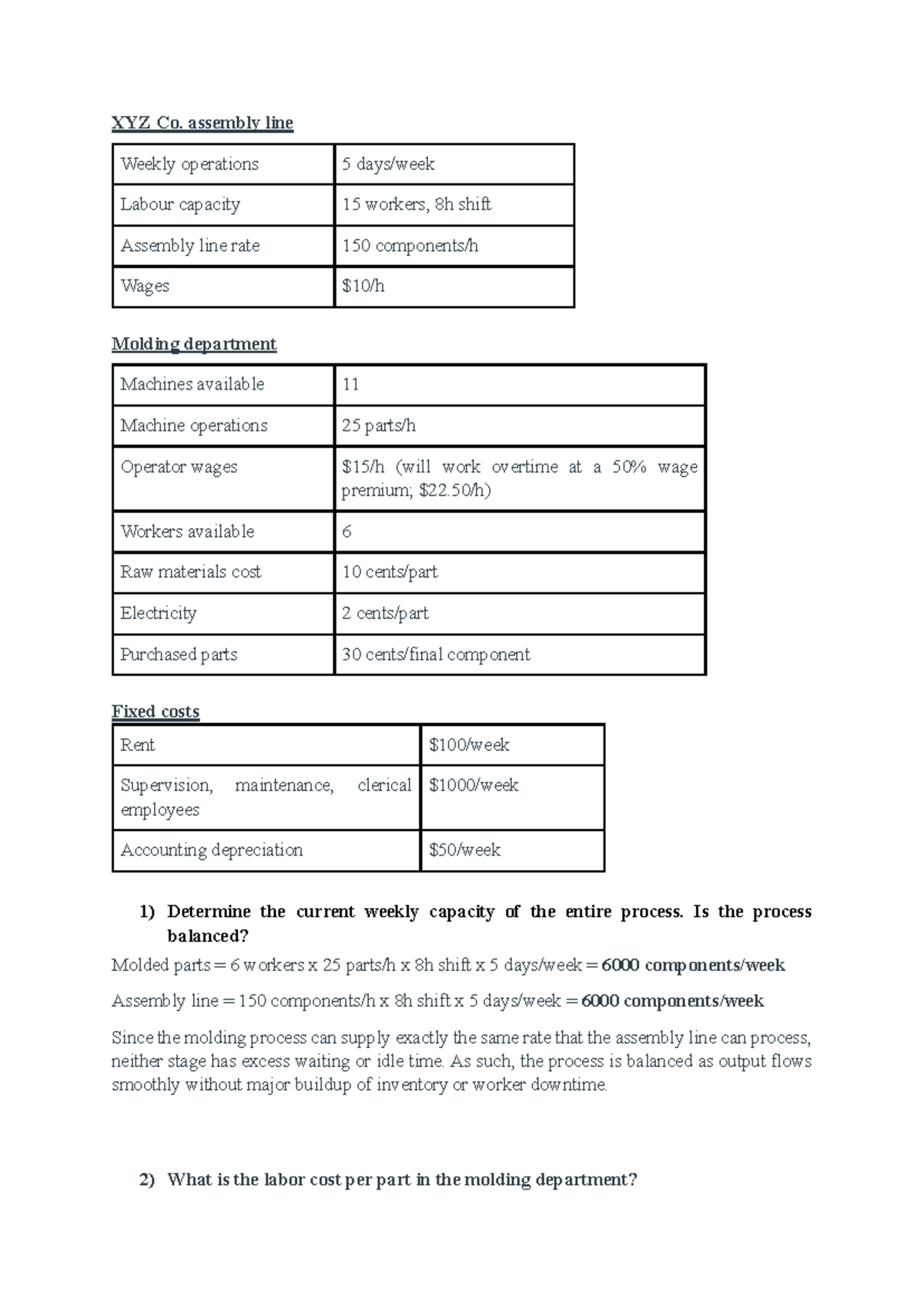 Assignment 1 SA3 G4: Weekly Operations Analysis of XYZ Co. Assembly ...