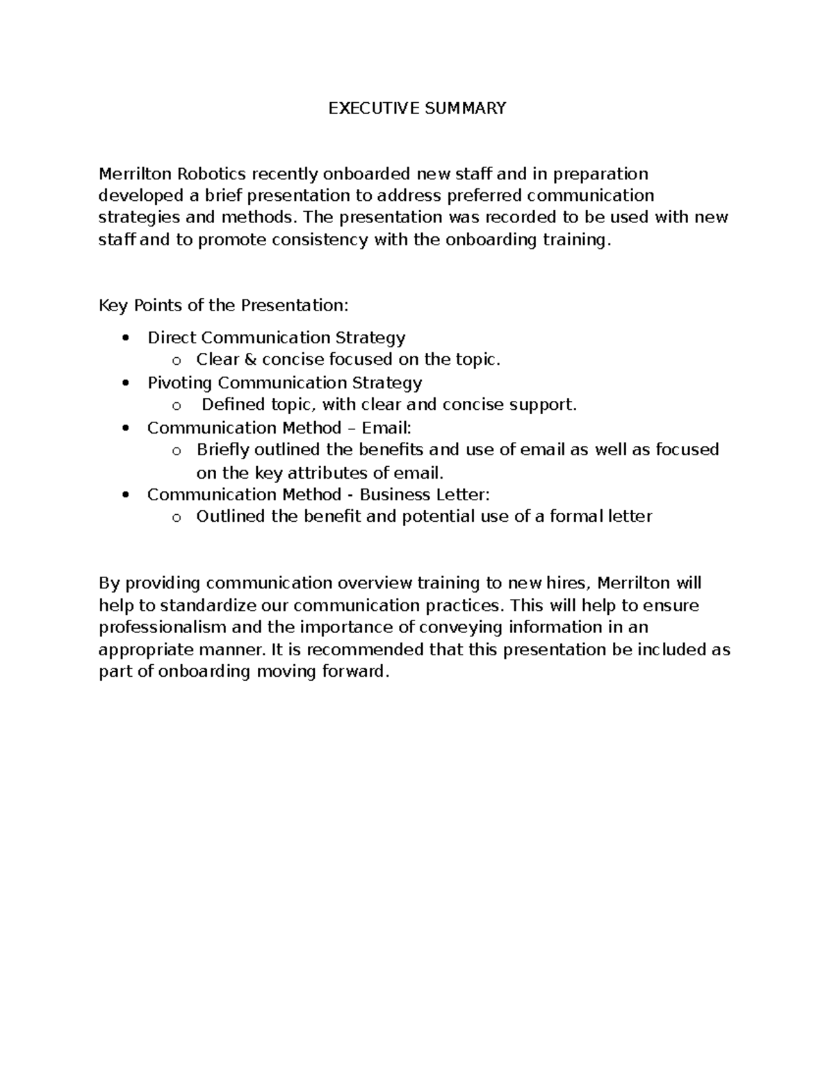 C204 Management Communication Task 2 - Executive Summary Overview - Studocu