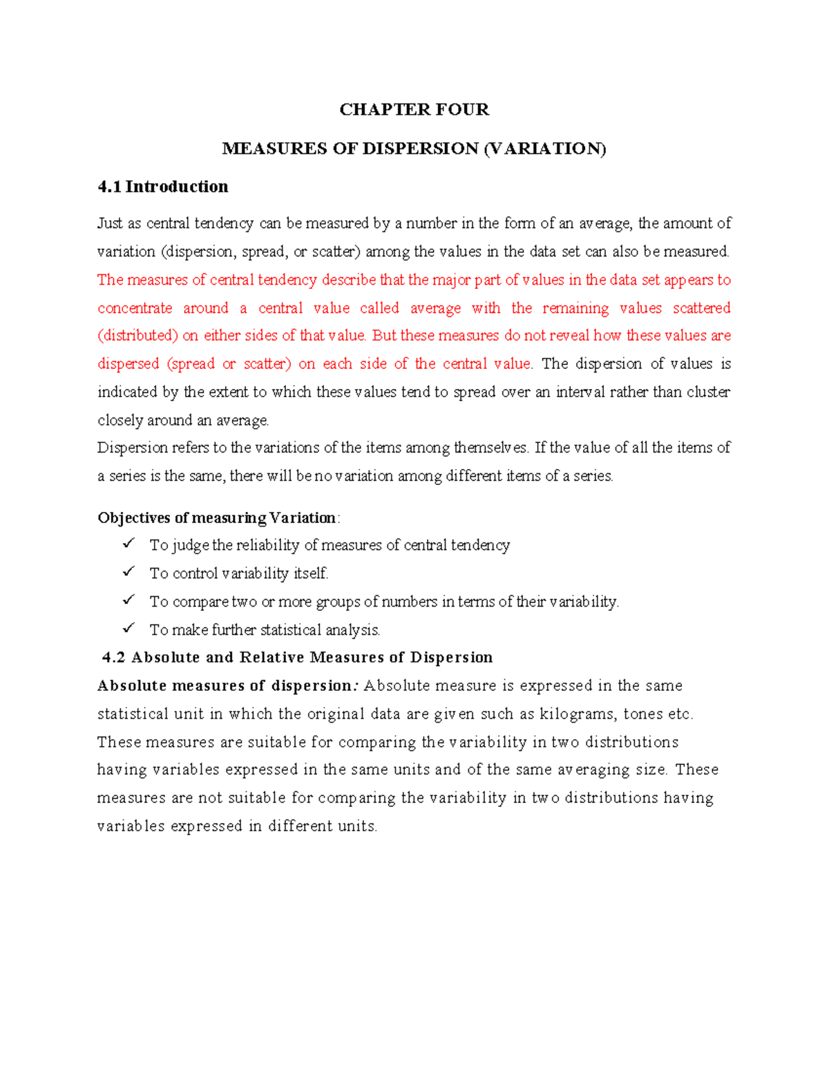 CH4-5 - Measures of Dispersion: Important Notes for Students - Studocu