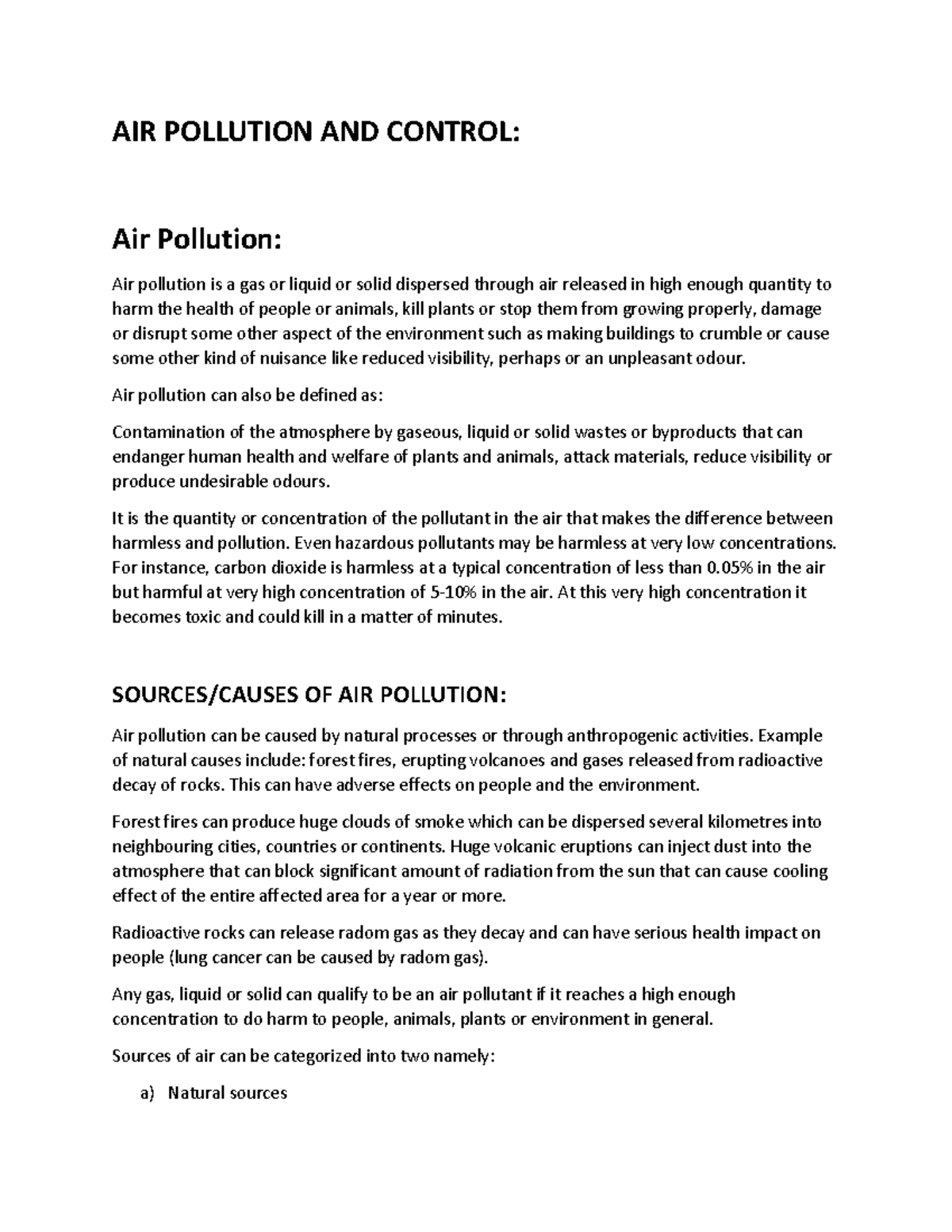 Shorthand Notes on AIR POLLUTION & CONTROL (ENV 101) - Studocu