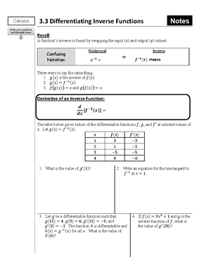 Calc 3 - Alexander Hamilton Academy - 3 Differentiating Inverse ...