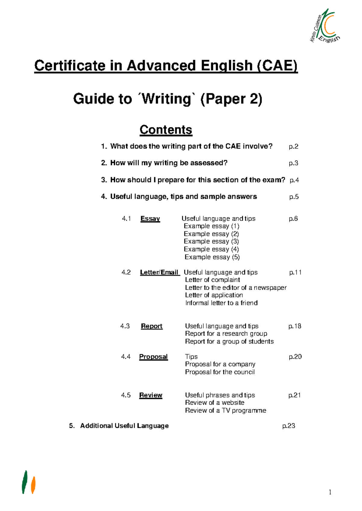 CAE C1 Writing Guide: Essential Tips for Paper 2 Success - Studocu