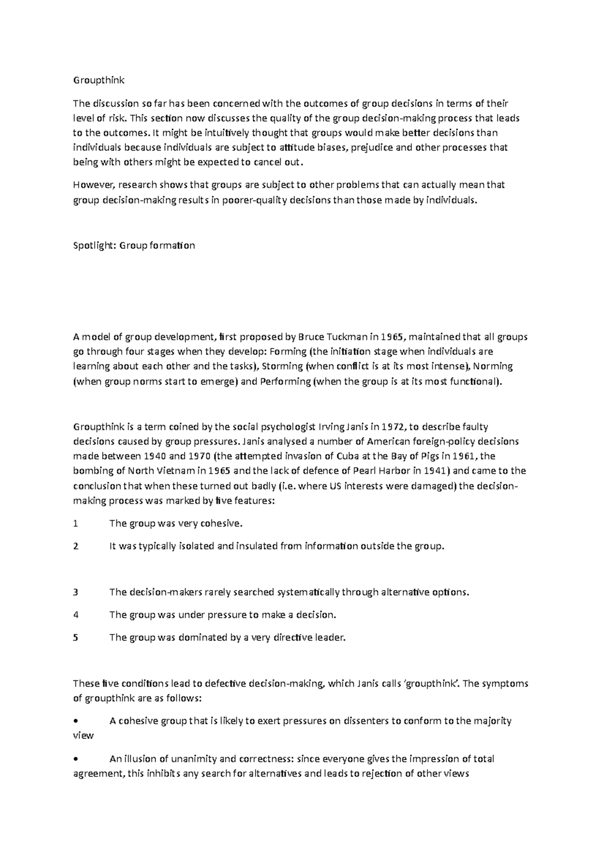 In-Depth Notes on Groupthink: Exploring Core Concepts and Factors - Studocu