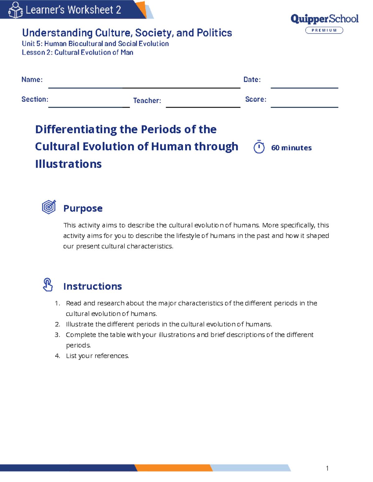 UCSP-11 Lesson 2: Cultural Evolution of Man Activity & Rubric - Studocu